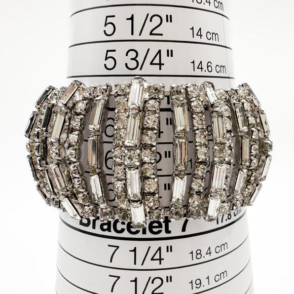 Vintage Rhinestone Tennis Bracelet Trio 1950s Glam Sparkle - Picture 8 of 13